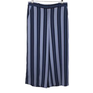 LOFT Ann Taylor Blue Black Striped Wide Leg Pants Womens 12 Flat Front
